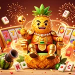 Experience the excitement of xo88's beach casino with a vibrant 3D illustration showcasing a golden pineapple king.