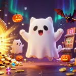 Win big at 88vbet casino, featuring a ghost cat and vampire bat in a vibrant haunted casino scene.