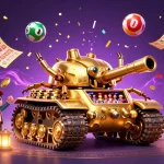 Experience the vibrant excitement of five88 with a golden beetle tank casino bursting with lottery balls and prizes.