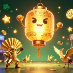 Experience the vibrant Sunwin night market casino with magical golden lanterns and colorful arcade elements.