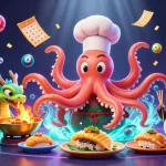 Experience the vibrant excitement of five88 with a dynamic casino illustration featuring a sushi chef octopus and gaming elements.