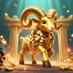 Engage in thrilling games at zaobao with this dynamic 3D casino scene featuring golden ram and betting tokens.